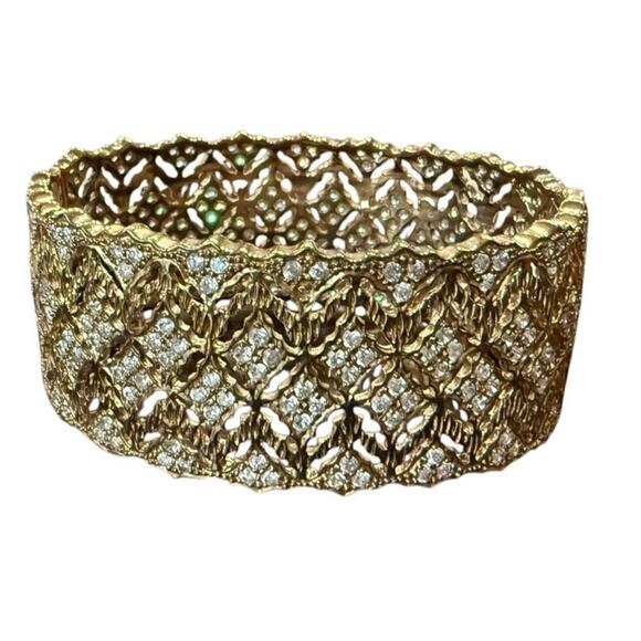 Vintage Gold Tone Bracelet with Rhinestones Cuff Style - Picture 1 of 5